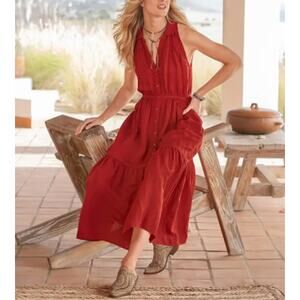 Sundance Catalog Laverne Lovely Tiered Linen Maxi Dress Size Large NWT